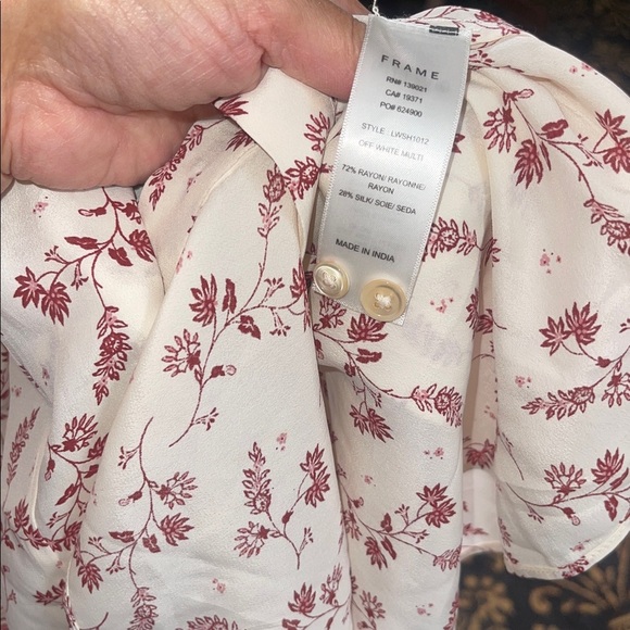 FRAME Voluminous Blouson-Sleeve Floral Silk Blend Blouse | Women’s Size M - Picture 6 of 7